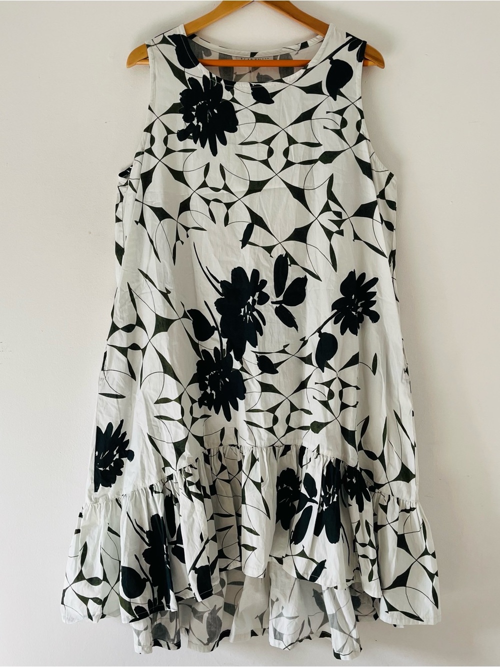 Bryn Walker Angelita Cotton High-Low Ruffle Dress Abstract Monochrome Floral XL
